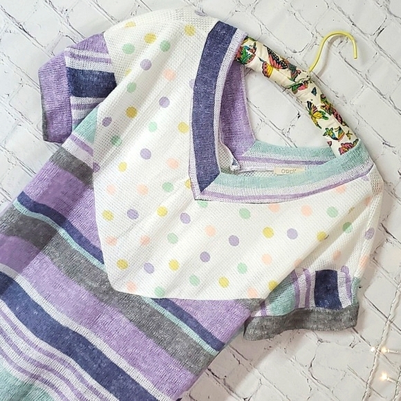 Oddi USA Made Knit Lavender Lilac Purple Polka Dot Funky Fun Oversized Top Sz M - Picture 6 of 12